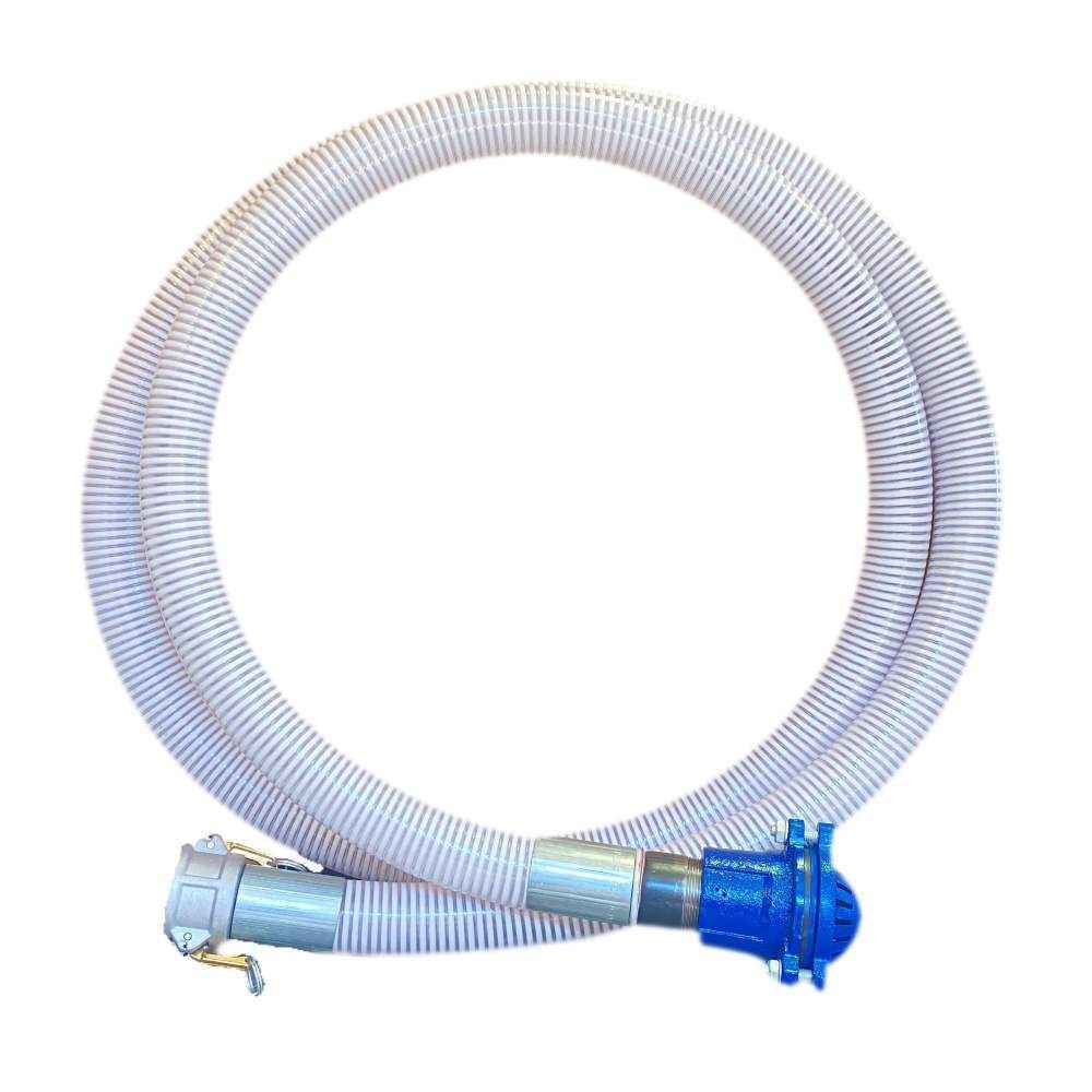 Suction Hose Assembly - 2" x 15' Clear/White Helix, Female Camlock x KC Crimped