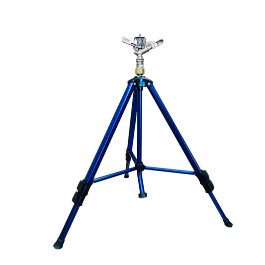 Telescoping Tripod (Blue) with Full Circle Only 3/4" - Boss 303 Brass Impulse Sprinkler (Non-Adjustable)