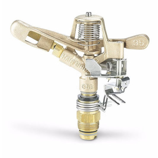 Brass sprinkler head on a white background