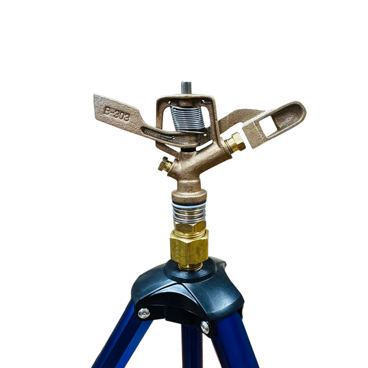 Telescoping Tripod (Blue) with Full Circle Only 3/4" - Boss 303 Brass Impulse Sprinkler (Non-Adjustable)